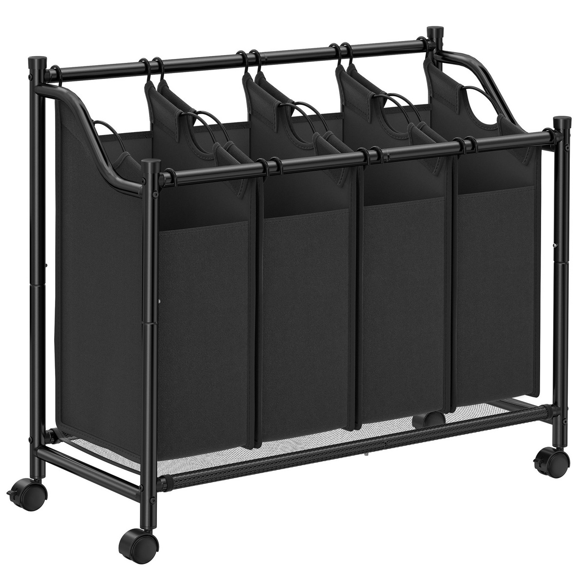 Songmics tvättsorterare, 4 × 35 L, med hjul, svart, LSF005