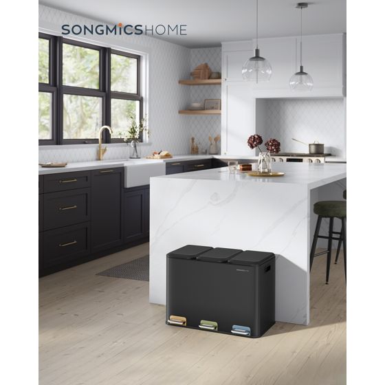 Songmics soptunna, 3 × 15 L, svart, LTB740B02