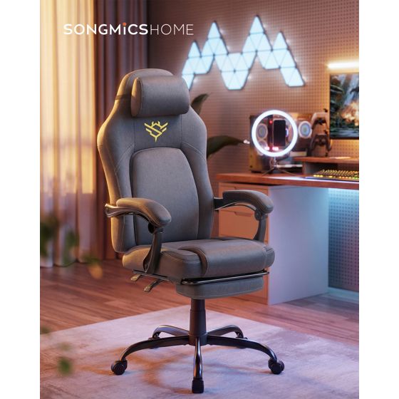Songmics gamingstol, höjdjusterbar, snurrbar, duvgrå, OBG072G01