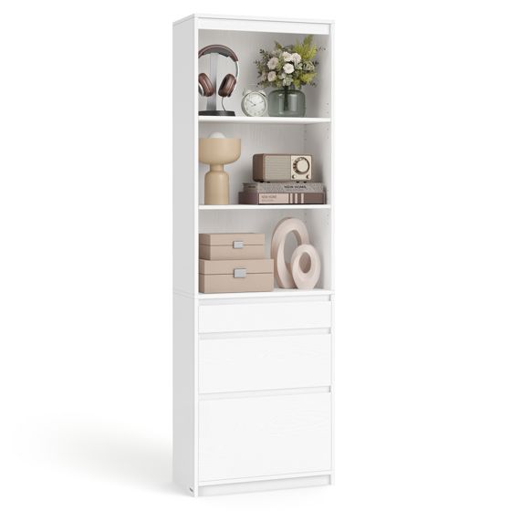 Vasagle bokhylla, 3 lådor, 180 cm, justerbar hylla, vit, LBC188W01
