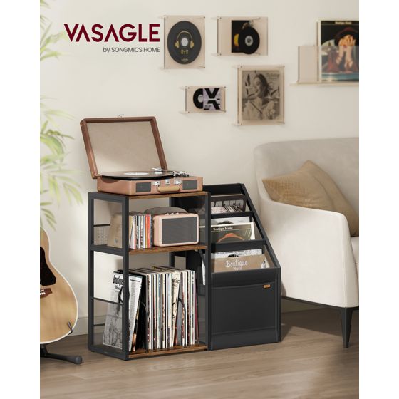 Vasagle skivspelarställ, 3 nivåer, rustikbrun, LET276K01