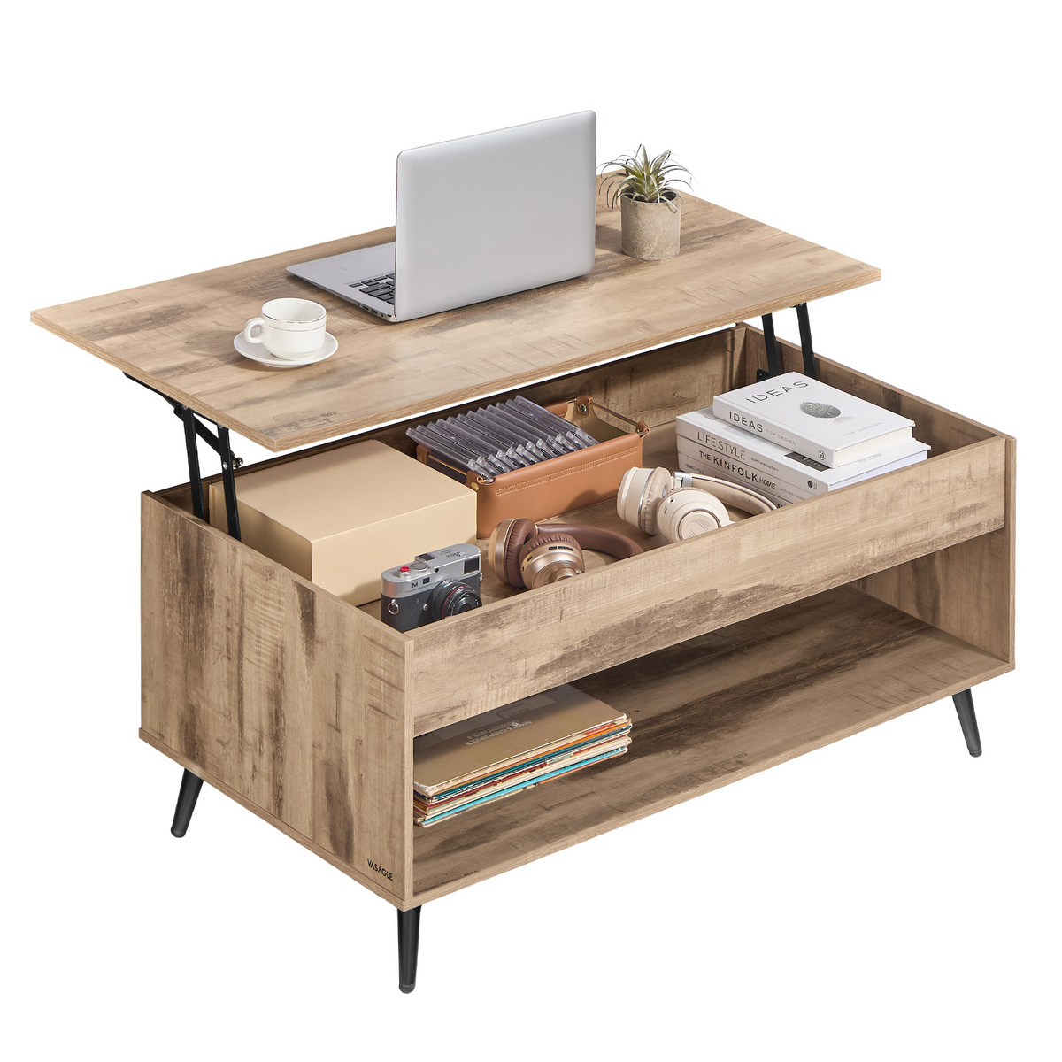 VASAGLE soffbord, lyftskiva, brun, LCT267LB01