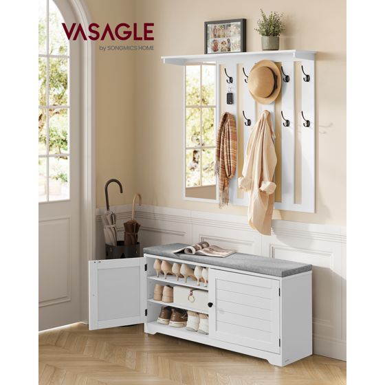 Vasagle skobänk, 101 cm, justerbar hylla, med spegel, molnvit, LSC011W01