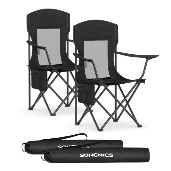 Songmics hopfällbara campingstolar, 2-pack, justerbara armstöd, svart, UGCB028B02