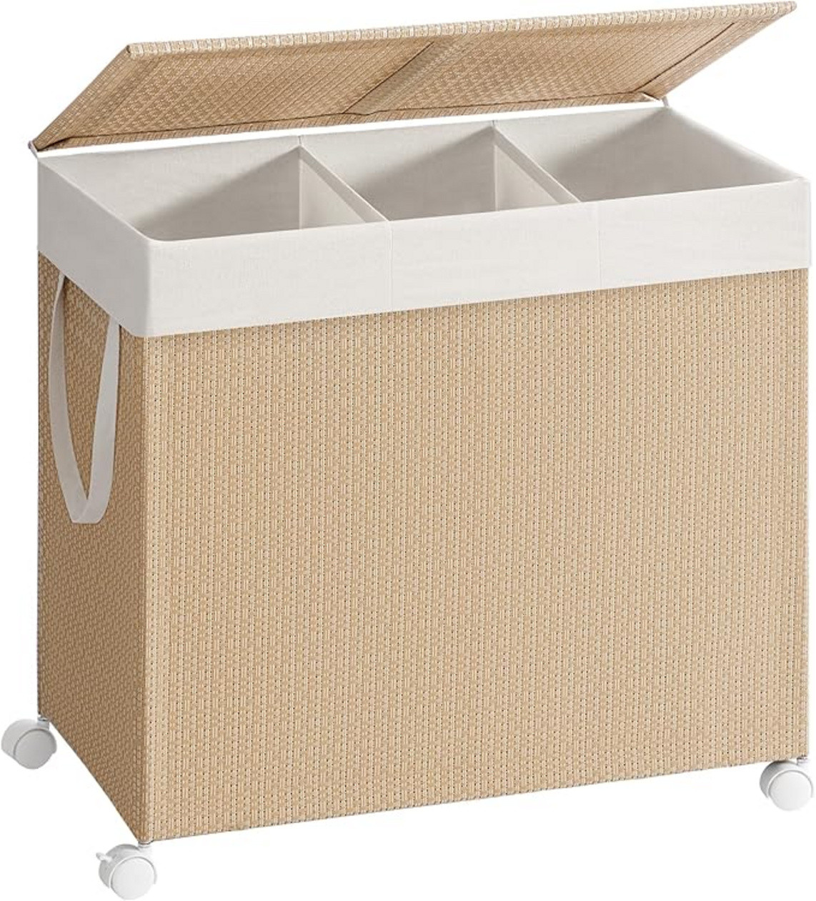 Songmics tvättkorg, 140 L, med hjul, med lock, naturbeige, LCB602N01