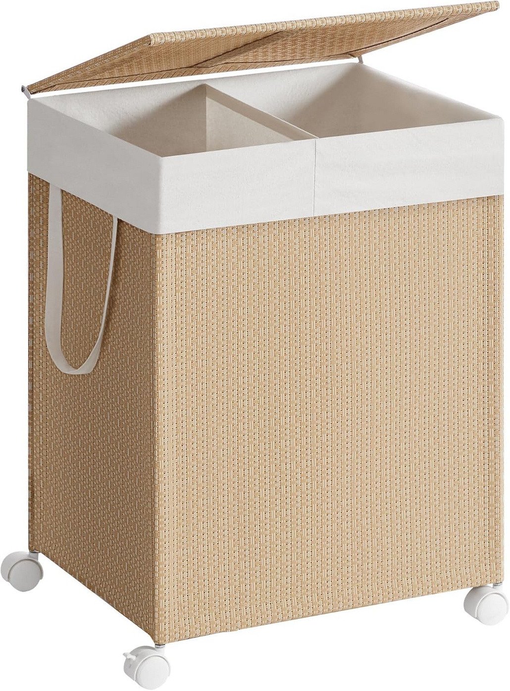 Songmics tvättkorg, 2 fack, 100 L, med lock, naturbeige, LCB601N01