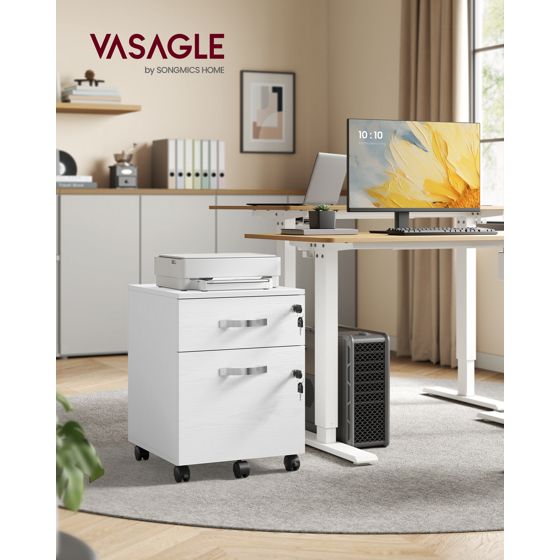 Vasagle arkivskåp, 2 lådor, justerbar, låsbar, vit, LCD022T46V1