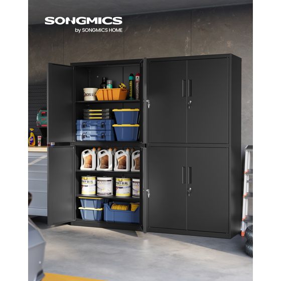 Songmics förvaringsskåp, 4 dörrar, 40 × 80 × 180 cm, justerbar hylla, svart, OMC016B01