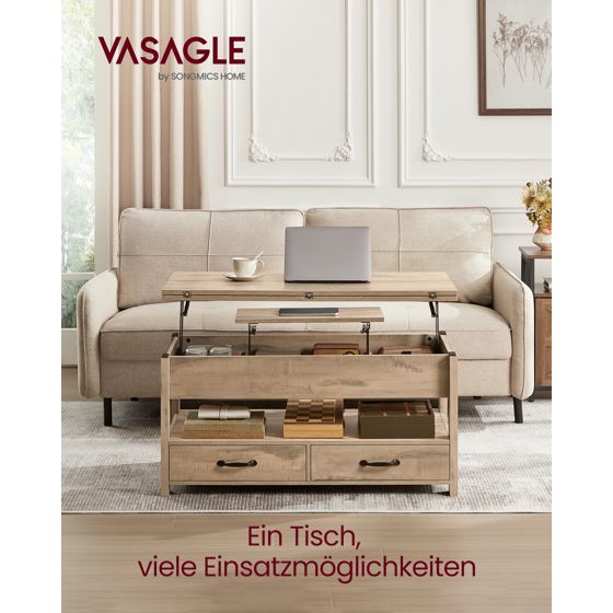 Vasagle soffbord, 2 lådor, höjdjusterbar, brun, LCT254L01