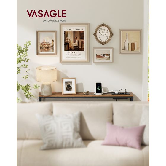 Vasagle konsolbord, 15 × 100 × 80 cm, med laddstation, brun, LNT079K02