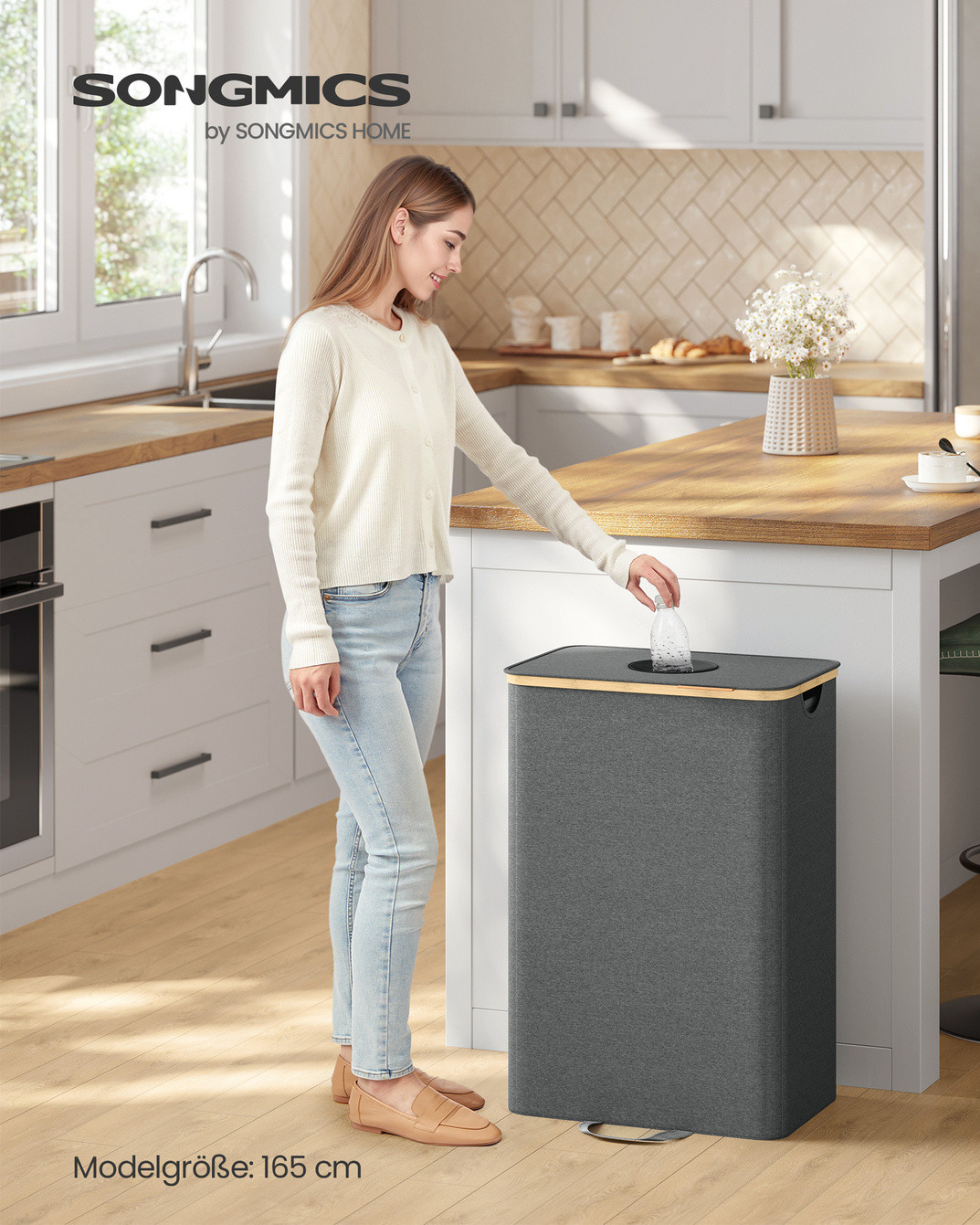 SONGMICS återvinningskärl, grå/naturbeige, URRB509G01