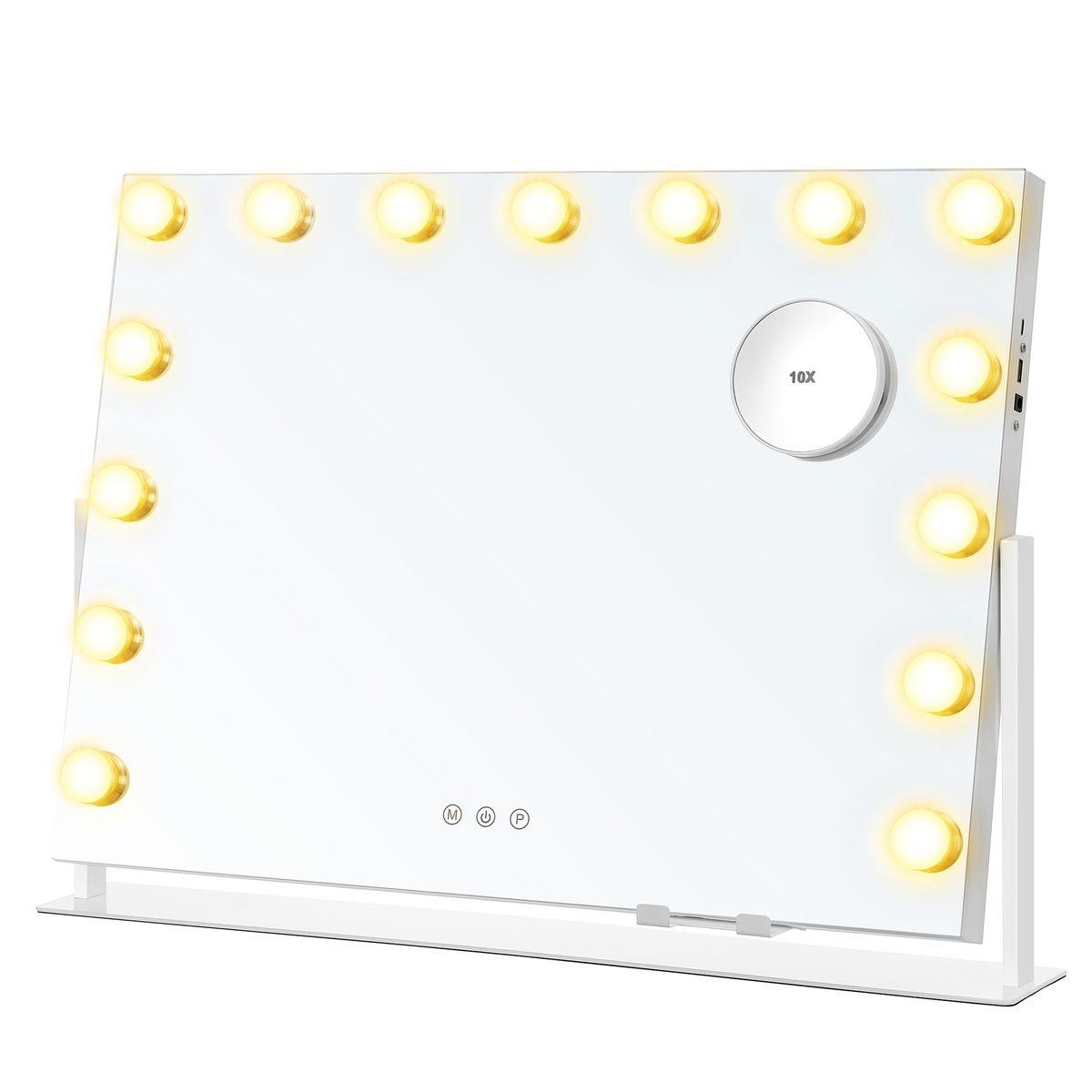 Songmics sminkspegel, 58 × 43 cm, med LED-belysning, med laddningsportar, mattvit, LWM001W02