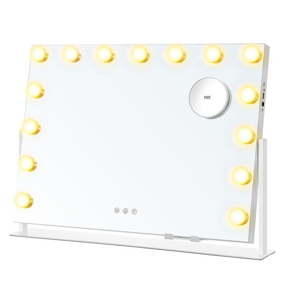 Songmics sminkspegel, 58 × 43 cm, med LED-belysning, med laddningsportar, mattvit, LWM001W02