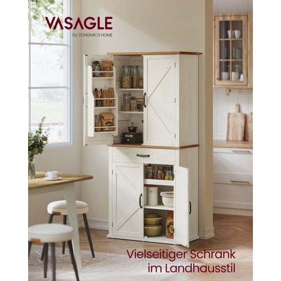 Vasagle skänk, 178.5 cm, justerbar hylla, rustikvit, BBK364W02