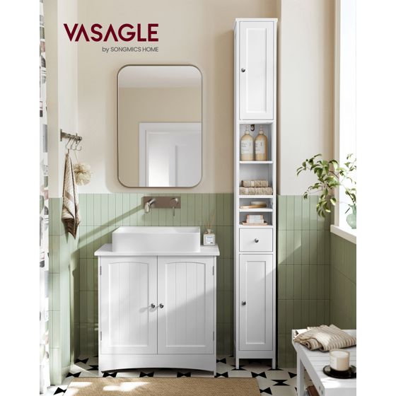 Vasagle badrumsskåp, justerbar hylla, fristående, molnvit, BBC765W01