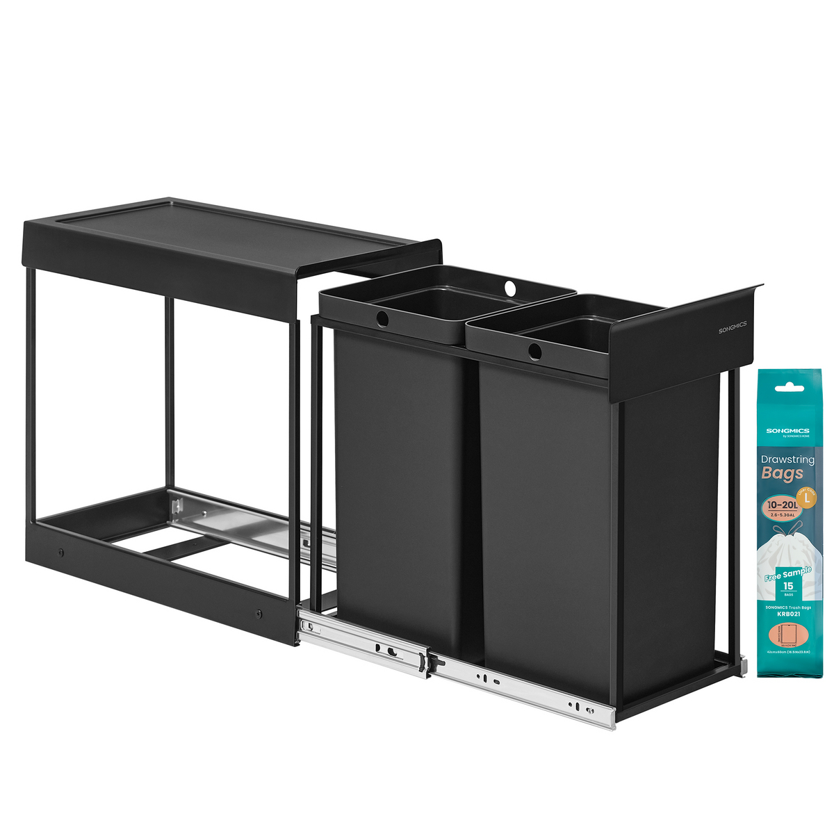 Songmics återvinningskärl, 15 L, svart, LTB950B01