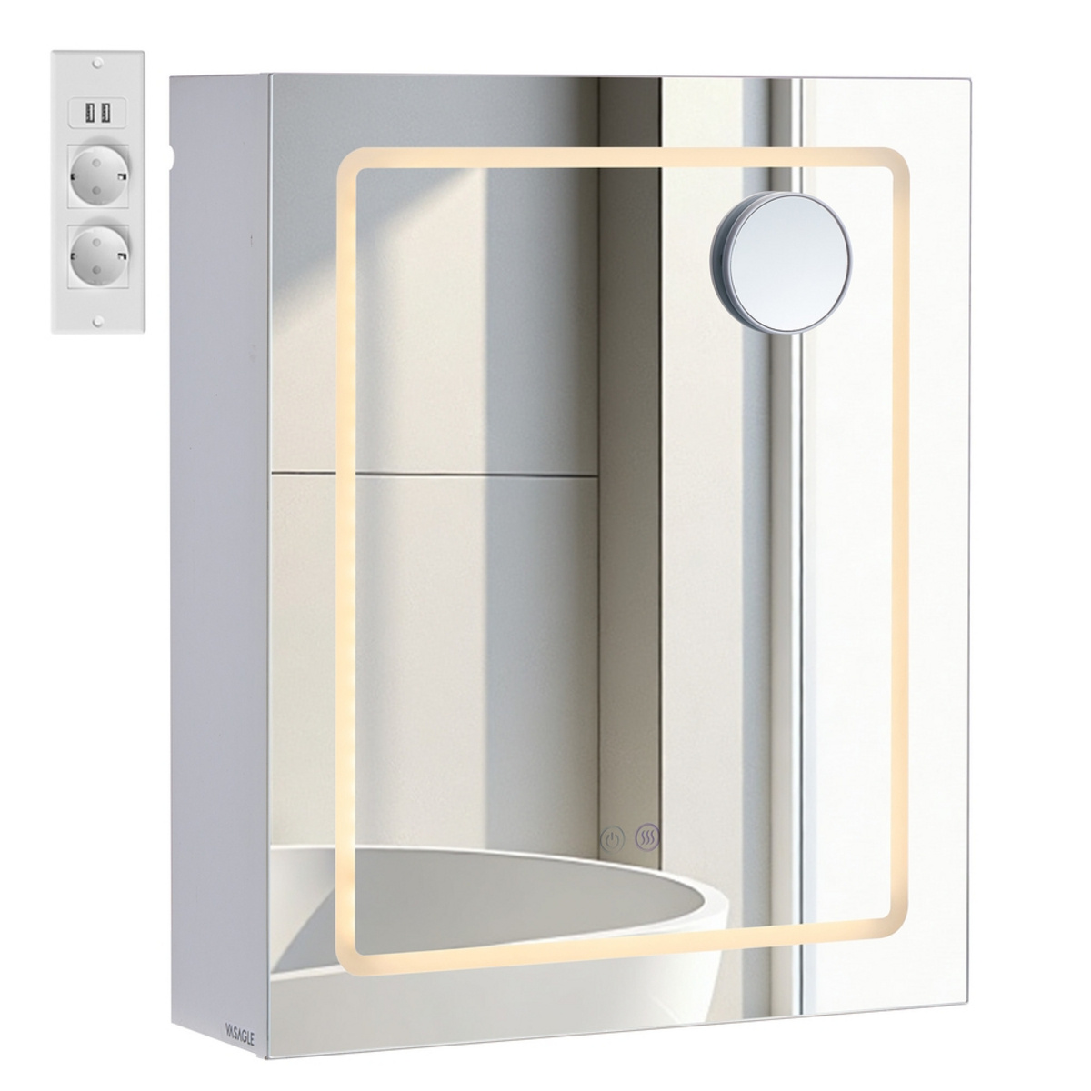 Vasagle spegelskåp med LED-belysning, 50 × 16.5 × 60 cm