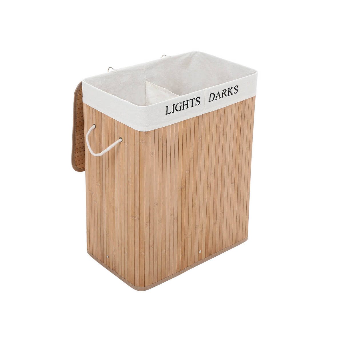 SONGMICS tvättkorg, 2 fack, 100 L, 62.5 × 52 × 32 cm, hopfällbar, naturfärgad, LCB64Y