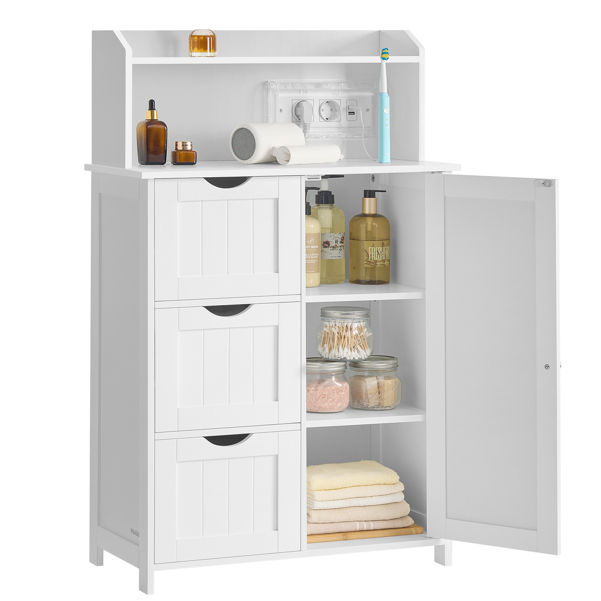 VASAGLE badrumsskåp, 30 × 60 × 100 cm, justerbar hylla, med laddstation, molnvit, BBC775W03