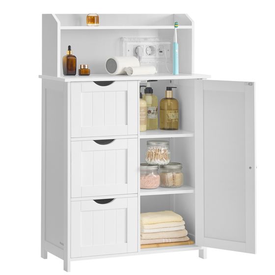 Vasagle badrumsskåp, 30 × 60 × 100 cm, justerbar hylla, med laddstation, molnvit, BBC775W03