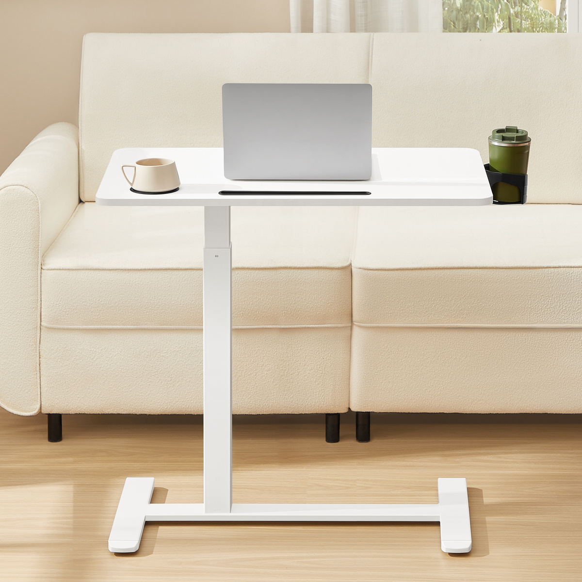 VASAGLE datorbord, 80 × 45 cm, höjdjusterbar, med hjul, molnvit, ULSD601W01