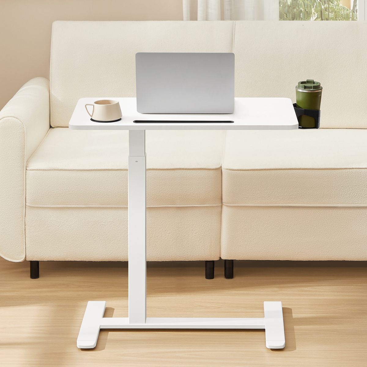 VASAGLE datorbord, 70 × 40 cm, höjdjusterbar, med hjul, molnvit, ULSD600W01