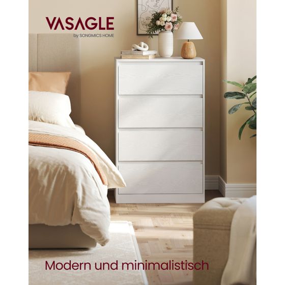 Vasagle byrå, 4 lådor, 40 × 60 × 97.4 cm, vit, LTS614WE02