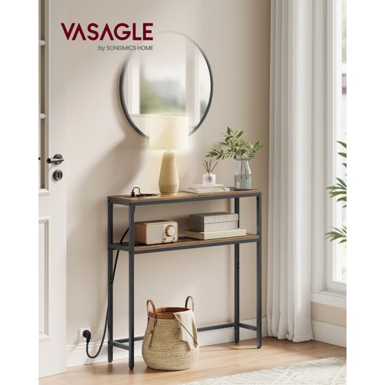 Vasagle konsolbord, 2 hyllor, 20 × 80 × 80 cm, med laddstation, brun, LNT135KD01