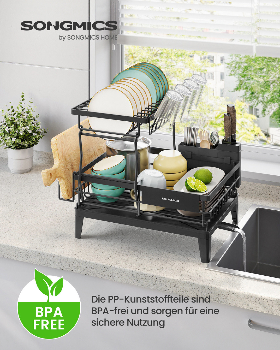 Songmics diskställ, 31 × 42 × 36.5 cm, snurrbar, svart, KCS551BH01