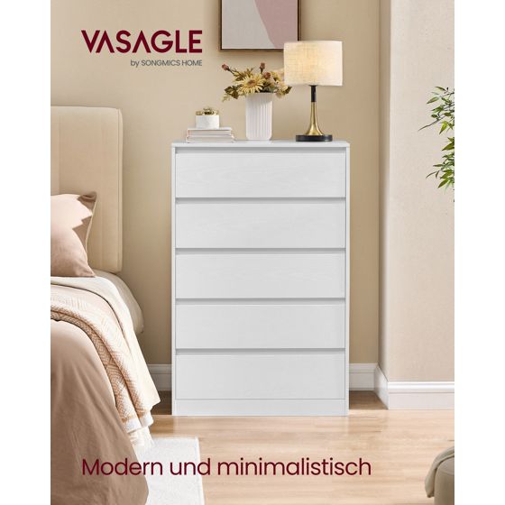 Vasagle byrå, 5 lådor, 40 × 60 × 97.4 cm, vit, LTS605WE01