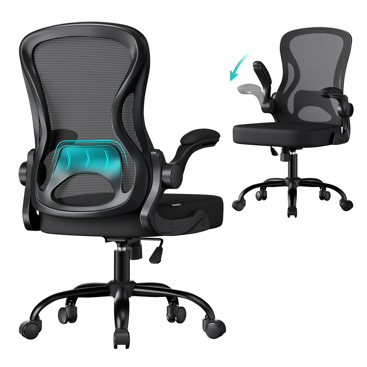 Songmics kontorsstol, snurrbar, svart, OBN042BH02