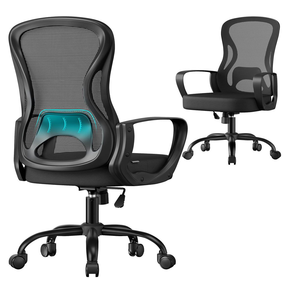 SONGMICS kontorsstol, snurrbar, svart, OBN043BH02
