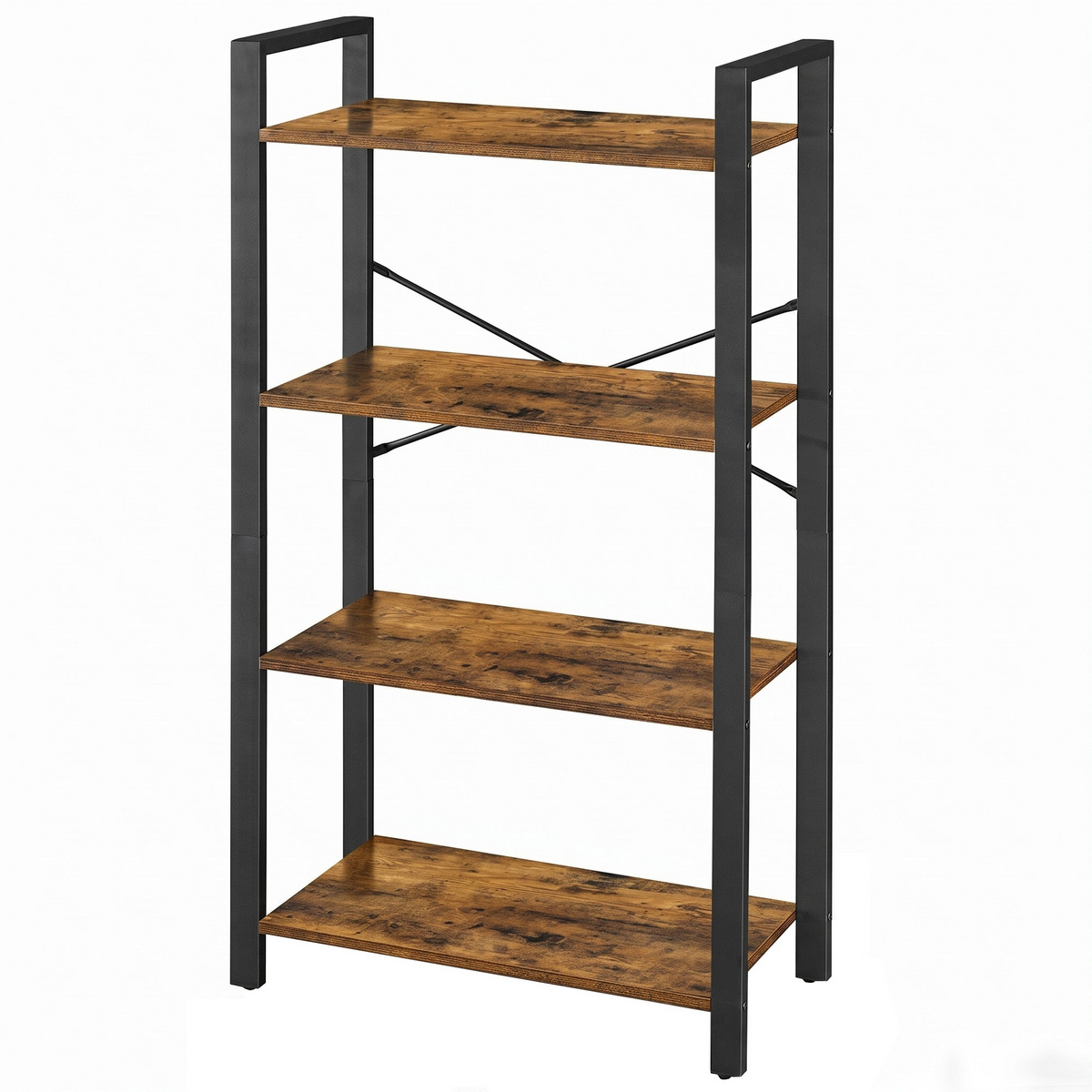 VASAGLE bokhylla, 4 nivåer, 120 cm, rustikbrun/svart, LLS60BX