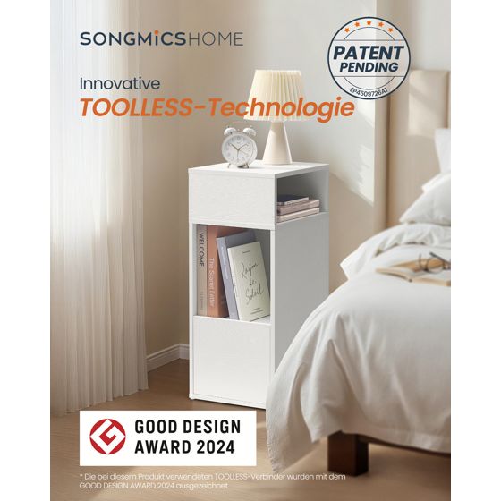 Songmics sängbord, 1 låda, 30 × 25 × 59.4 cm, vit, LET911WE01