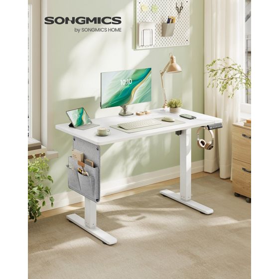 Songmics höj- och sänkbart skrivbord, 100 × 60 cm, justerbar, med laddstation, molnvit, LSD130WZ01
