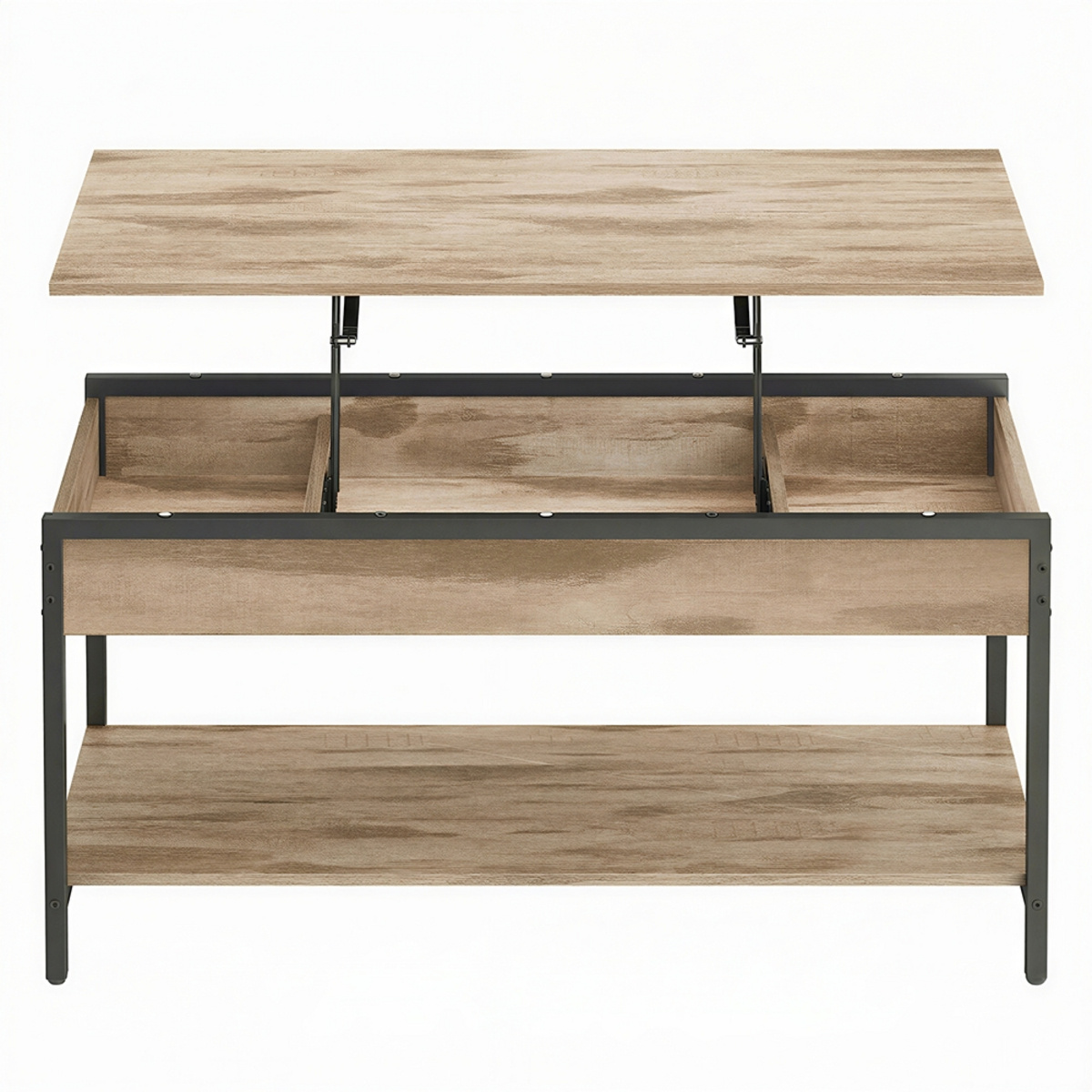 VASAGLE soffbord med lyftskiva, 3 dolda fack, 100 × 50 × 48–63 cm, lattebrun