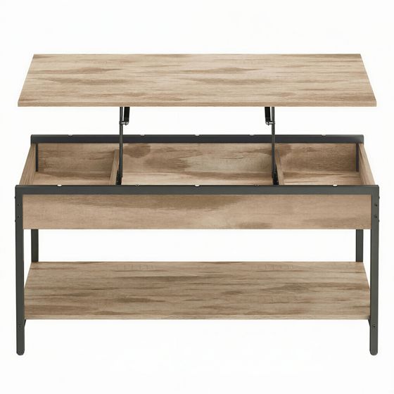 Vasagle soffbord med lyftskiva, 3 dolda fack, 100 × 50 × 48–63 cm, lattebrun