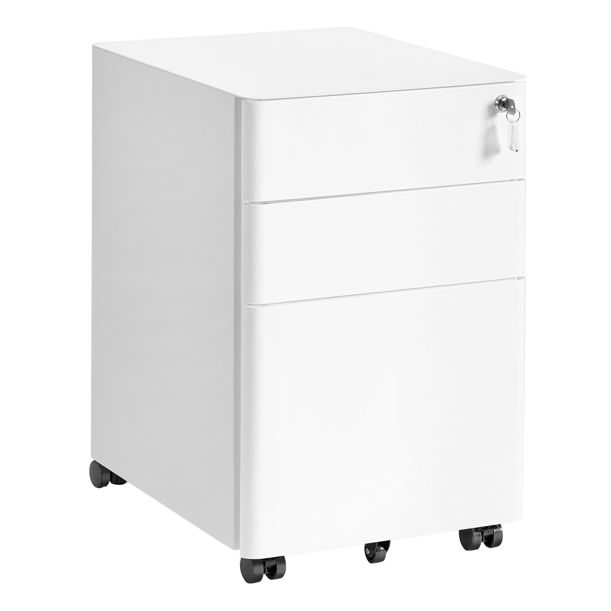SONGMICS arkivskåp, 3 lådor, 50 × 39 × 59 cm, låsbar, med hjul, mattvit, OFC032WG01