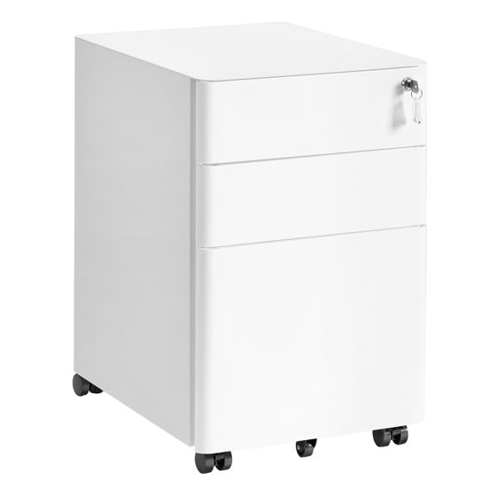 Songmics arkivskåp, 3 lådor, 50 × 39 × 59 cm, låsbar, med hjul, mattvit, OFC032WG01