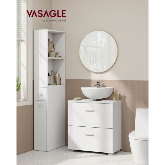 Vasagle kommod för tvättställ, 2 lådor, 30 × 60 × 63.8 cm, molnvit, BBK520WB01