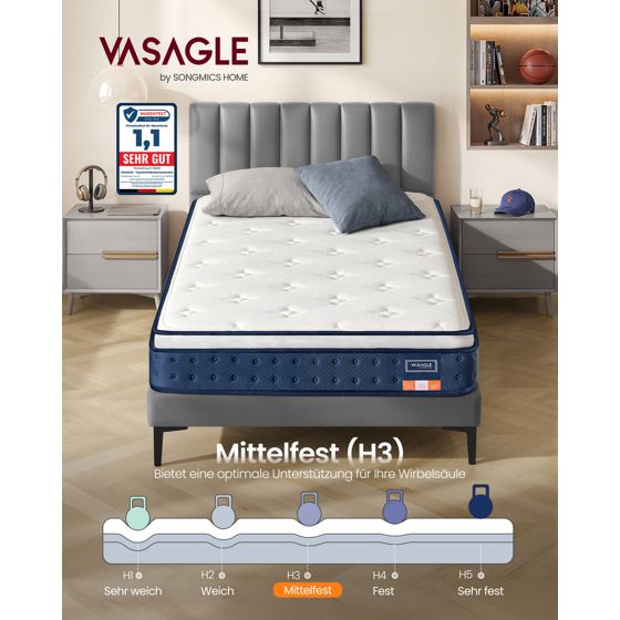 Vasagle madrass, 90 × 200 × 20 cm, blå, RMZ212QZ02