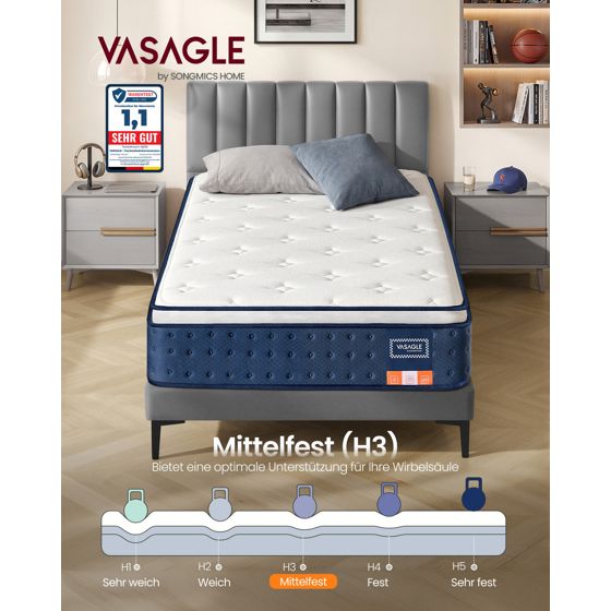 Vasagle madrass, 90 × 200 × 25 cm, blå, RMZ222QZ02