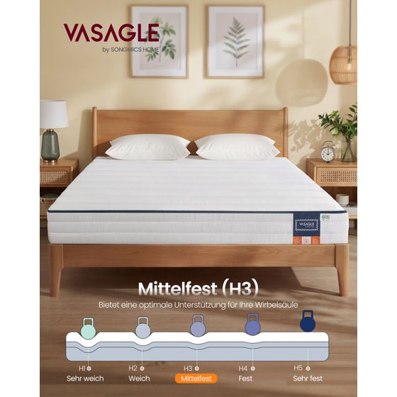 Vasagle madrass, 140 × 200 cm, vit, RMZ114W101