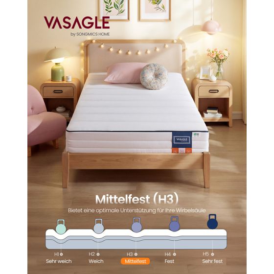 Vasagle madrass, 90 × 200 cm, vit, RMZ112W101