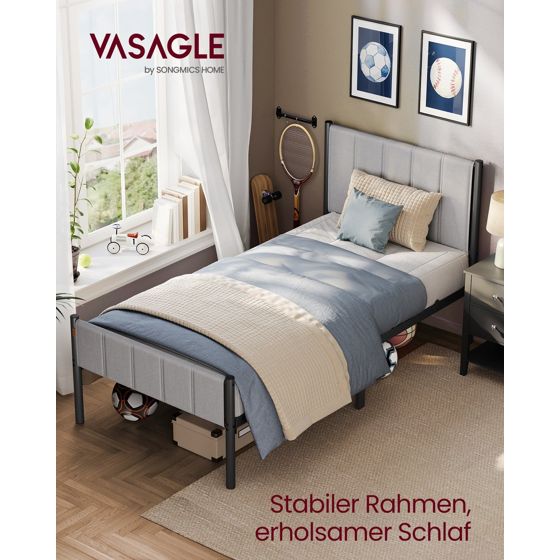 Vasagle sängram, 90 × 200 cm, stoppad, duvgrå, RMB972G01
