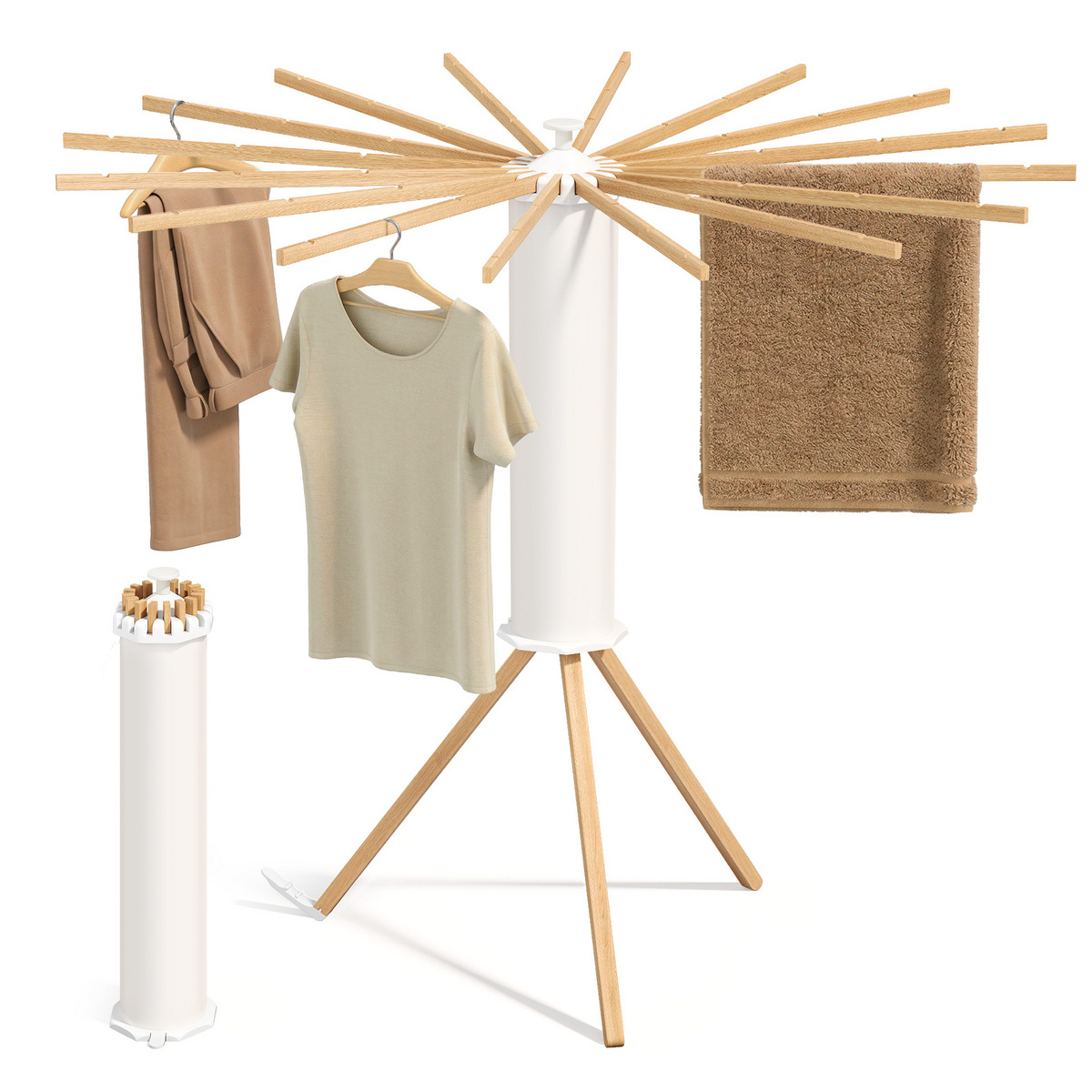 Songmics torkställning, fristående, hopfällbar, naturfärgad, LLR530YW01