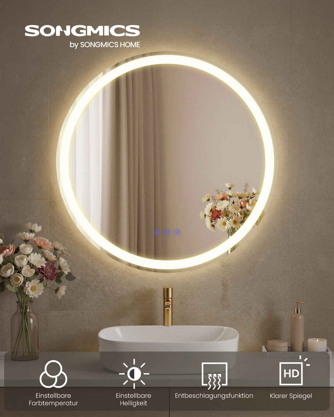 Songmics spegel, 61 cm, justerbar, molnvit, LWM211WC02