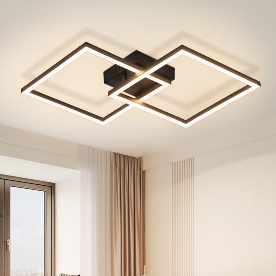 NETTLIFE LED - taklampa, sovrumstaklampa, 24W, vardagsrumslampa, varmvit, modern, svart, fyrkantig