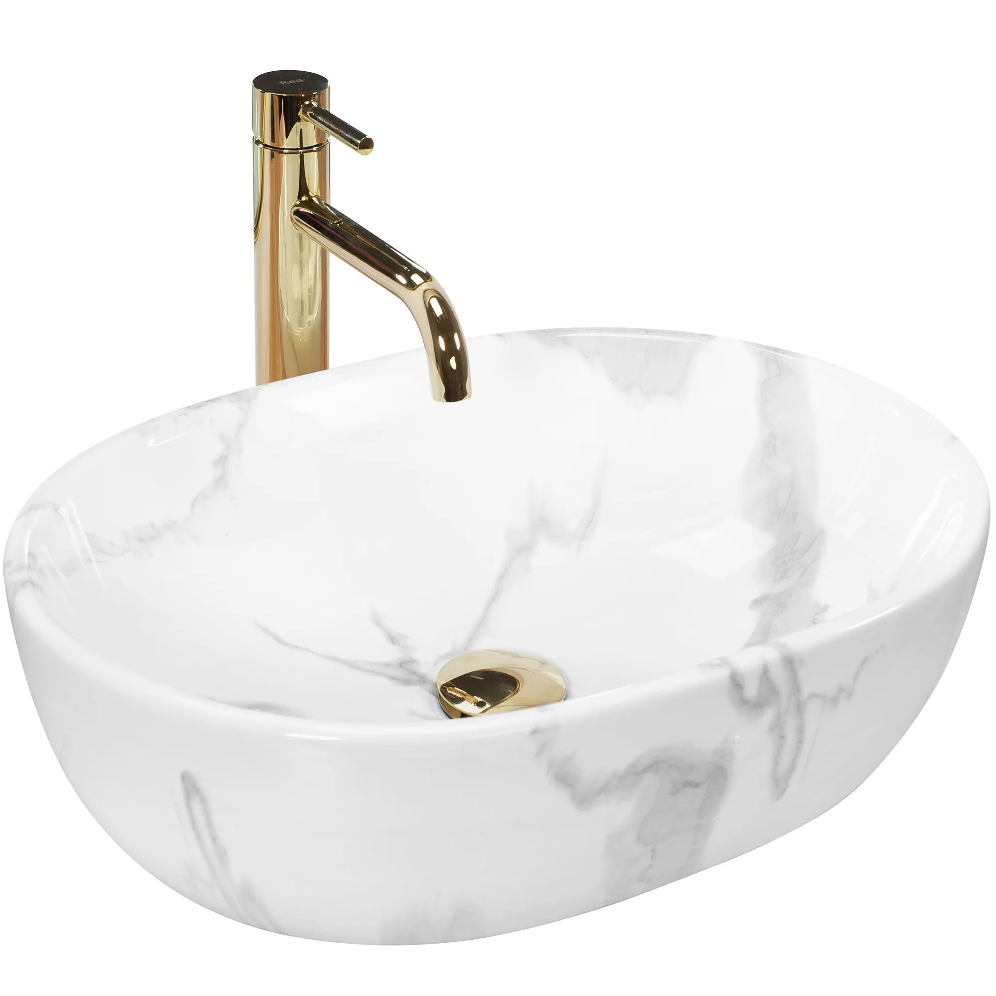 REA Bänkskål AMELIA MARMO SHINY Vit, 48x34,5x13,5cm