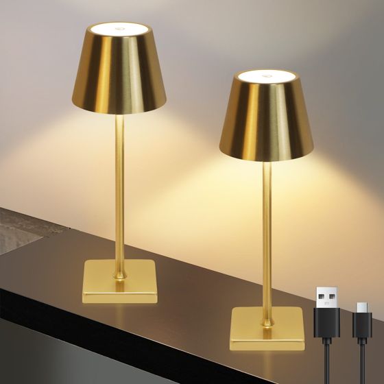 NETTLIFE Vintage, Guld, LED - bordslampa, Trådlös beröringsdimbar, sänglampa, 3 färgtemperaturer